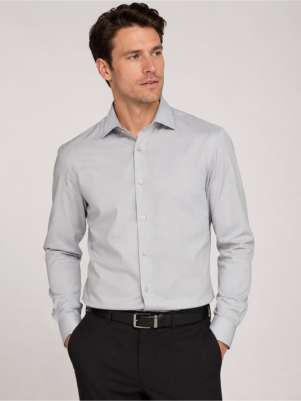 Calvin Klein Men’s 17 34/35 Regular Fit Non-Iron Dress Shirt Light Gray